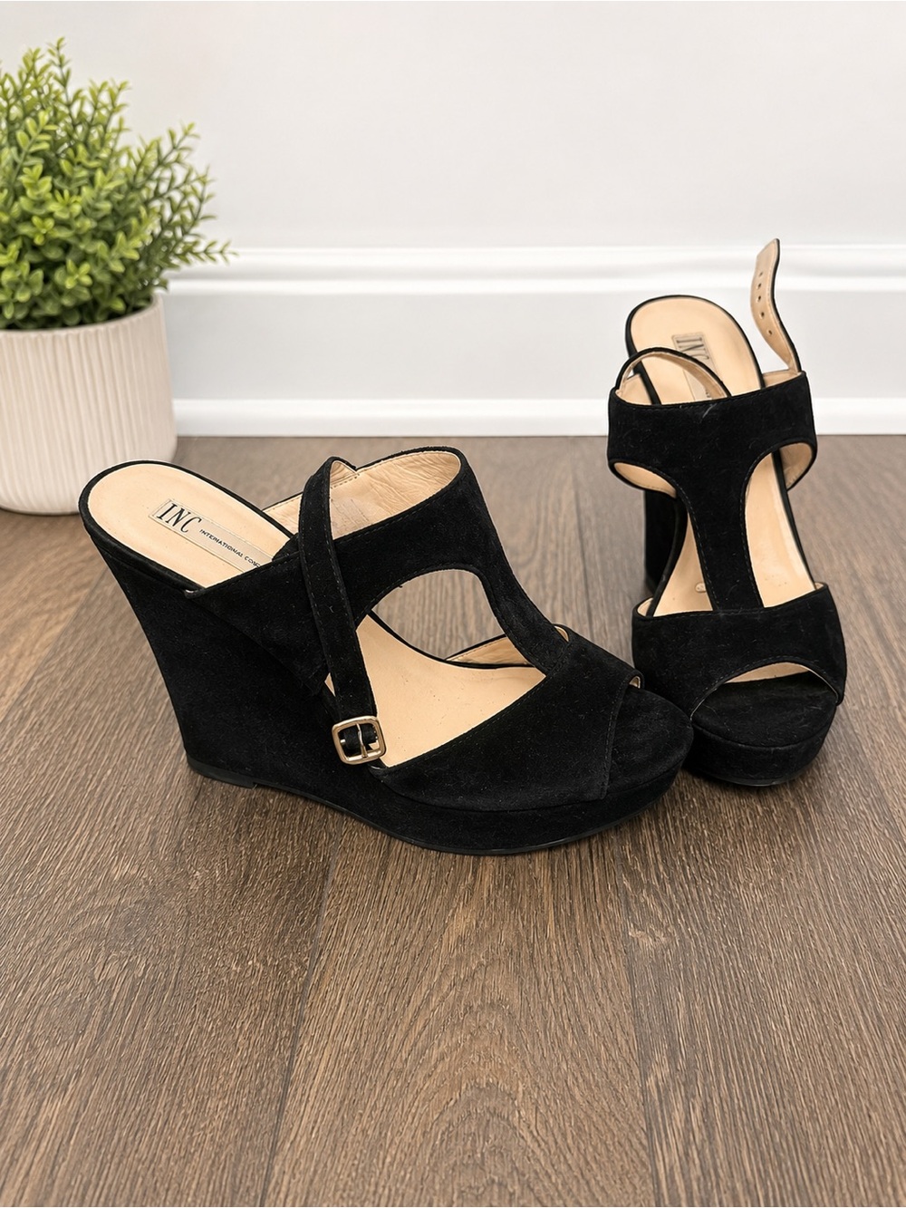 Black platform wedges